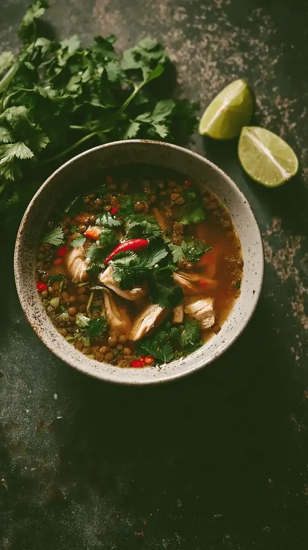 asian chicken and lentil soup