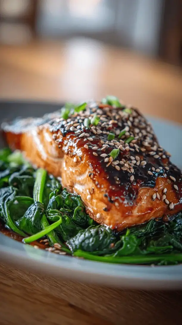 asian glazed salmon with sesame spinach