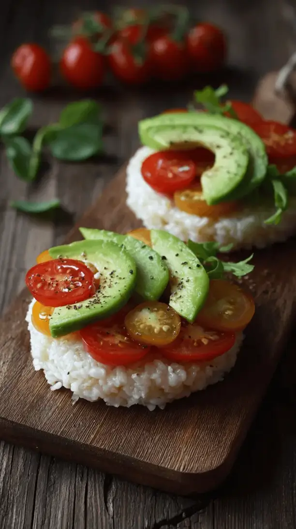avocado and tomato rice cakes