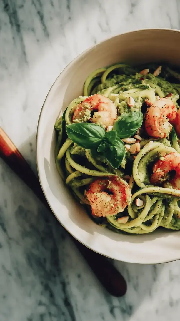 avocado pesto zoodles with shrimp