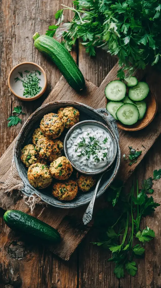 baked falafel with tzatziki sauce