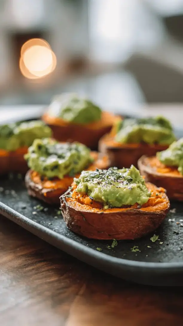 baked sweet potato rounds with avocado