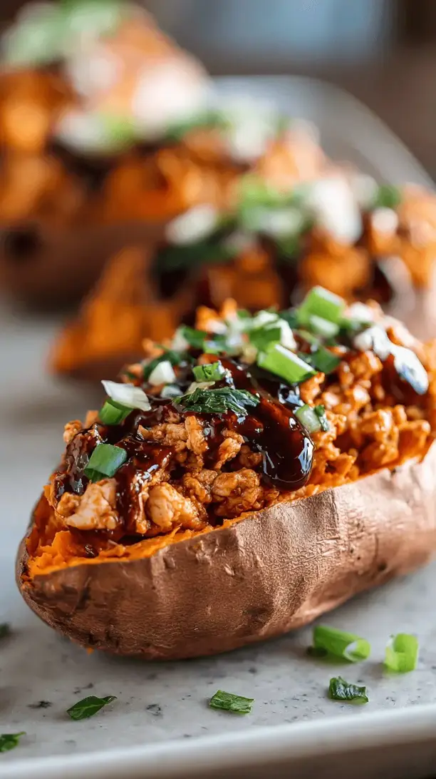 bbq turkey stuffed sweet potatoes