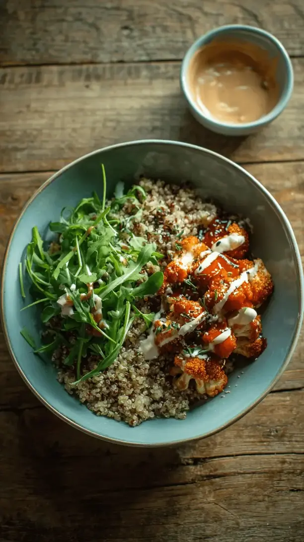 buffalo cauliflower quinoa bowl