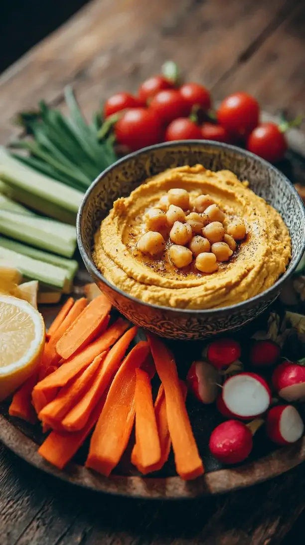butternut squash hummus with veggies