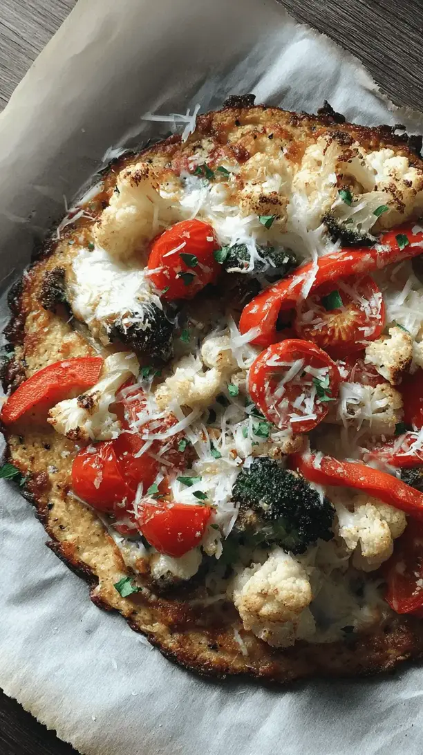 cauliflower pizza with veggies