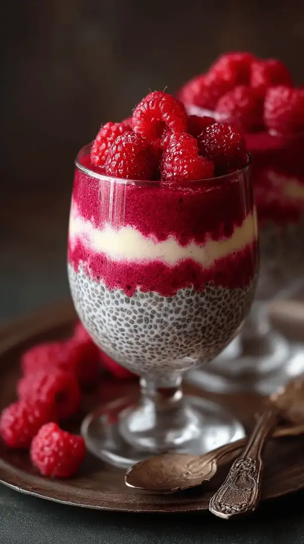 chia pudding with raspberry swirl