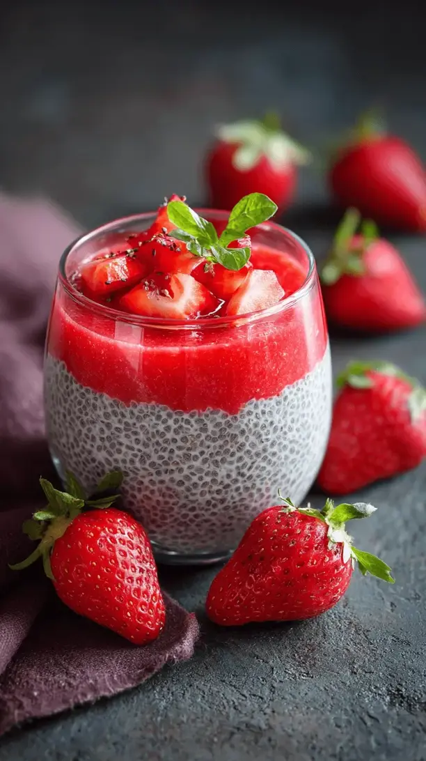 chia pudding with strawberry puree