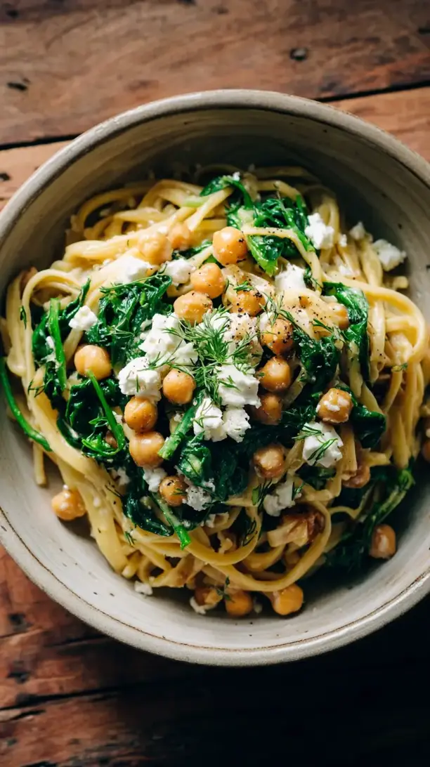 chickpea pasta with spinach and feta