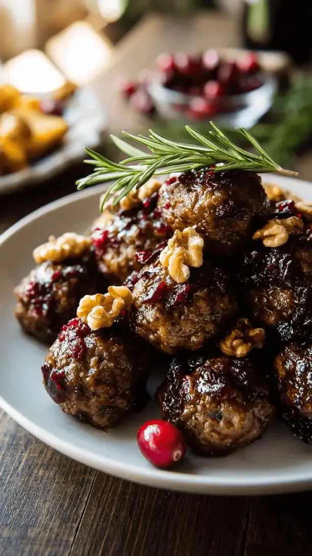 cranberry walnut balsamic meatballs