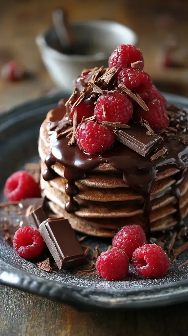 dark chocolate raspberry pancakes