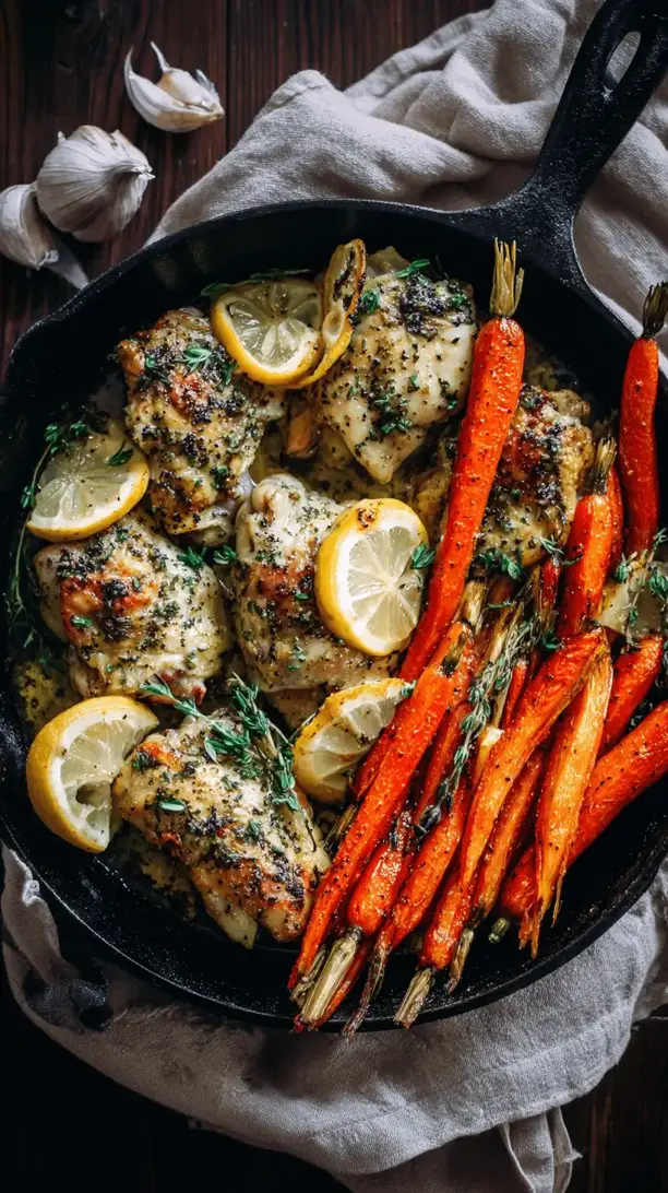 herb lemon chicken with roasted carrots