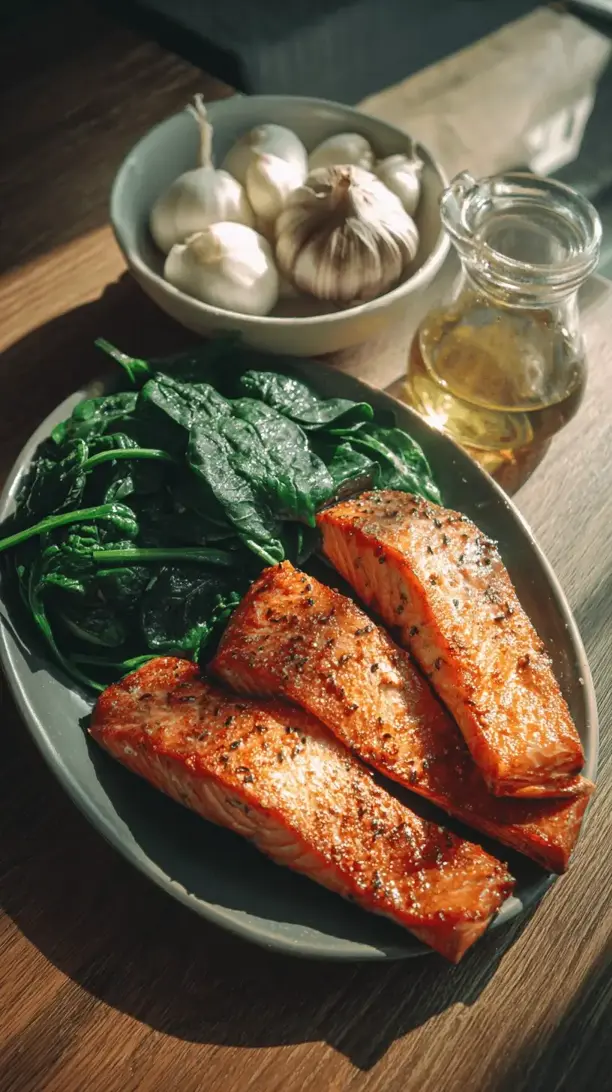 honey garlic salmon with spinach