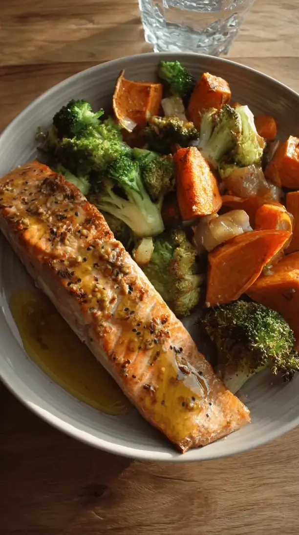 honey mustard salmon with roasted veggies