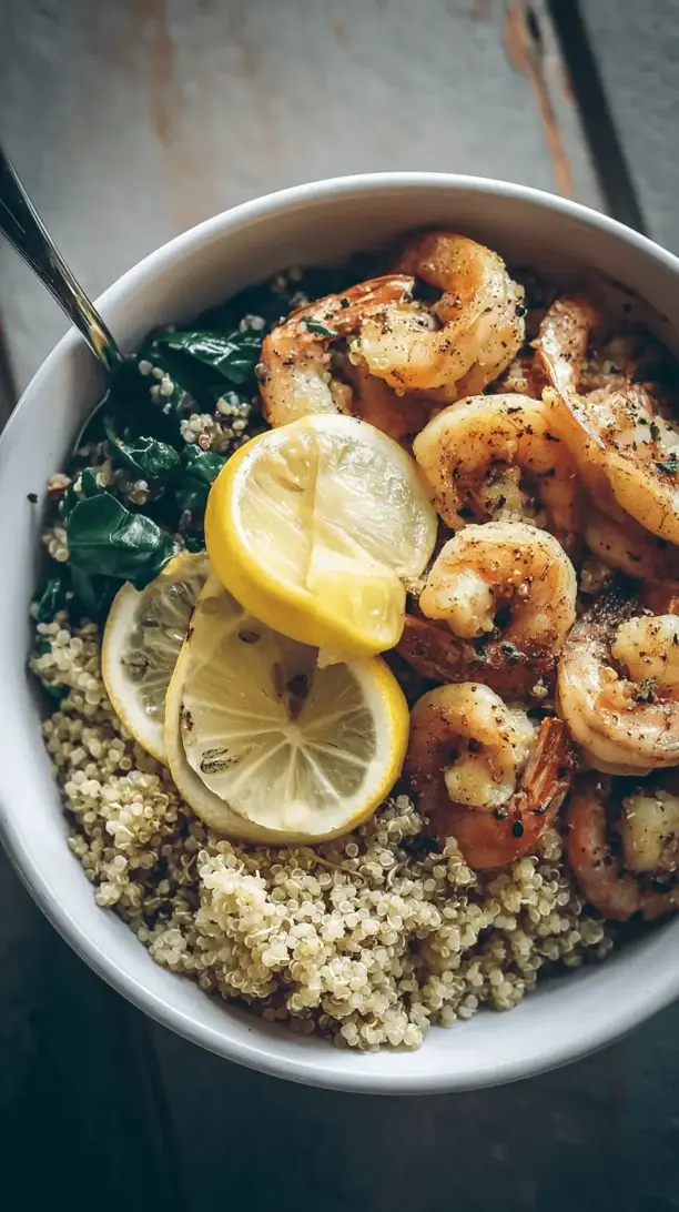 lemon garlic shrimp quinoa bowl