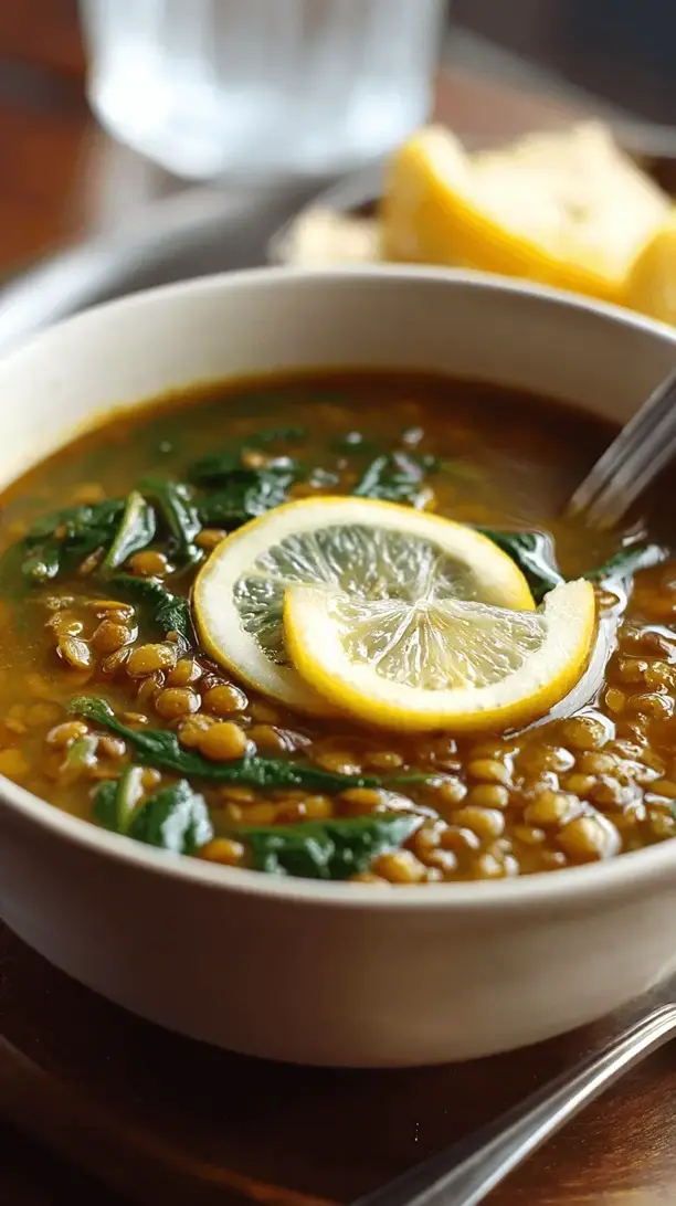 lemony lentil soup with spinach
