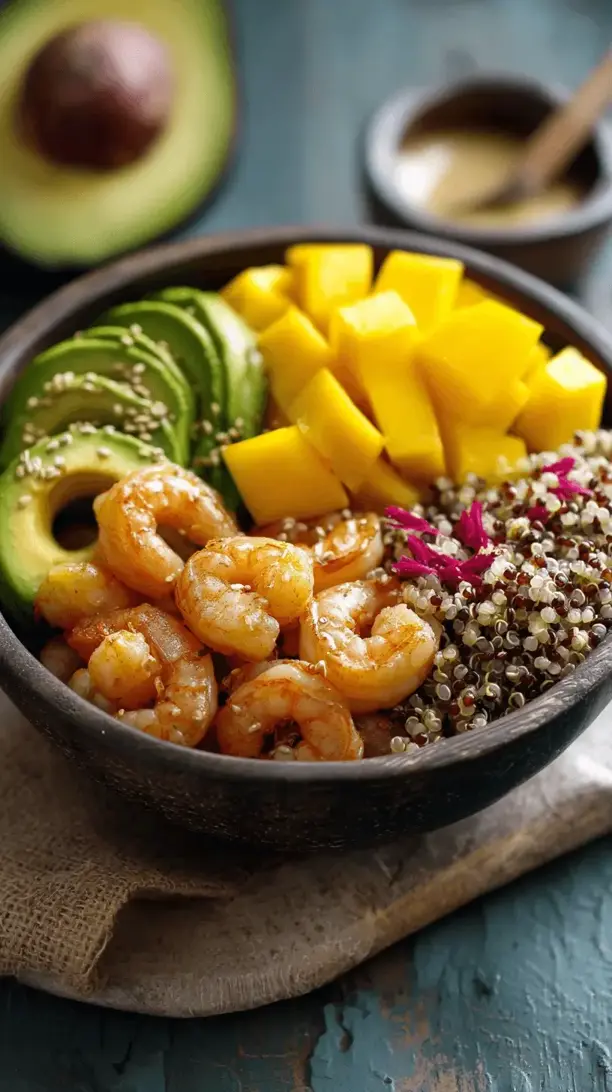 mango shrimp buddha bowl