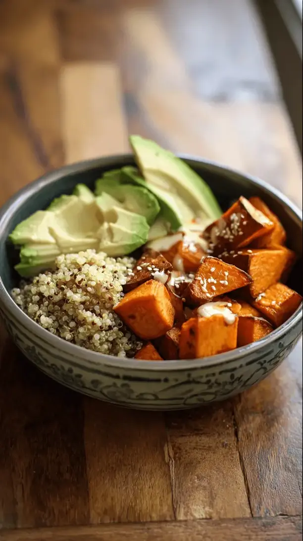 maple roasted sweet potato bowl