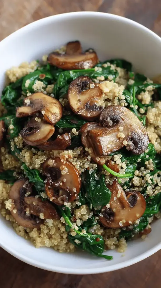 mushroom and spinach quinoa bowl