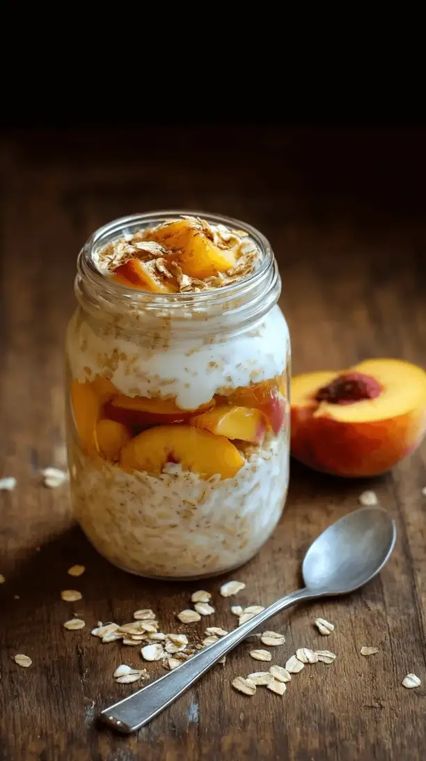 overnight oats with peach cobbler flavors