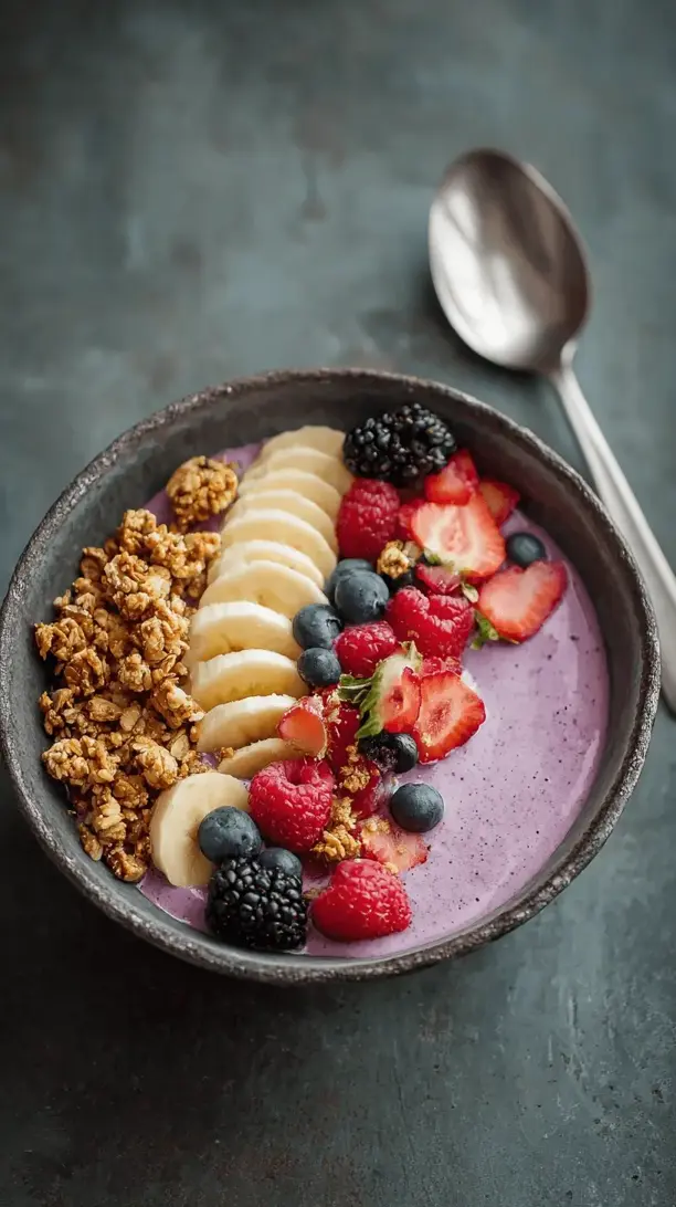protein smoothie bowl with granola