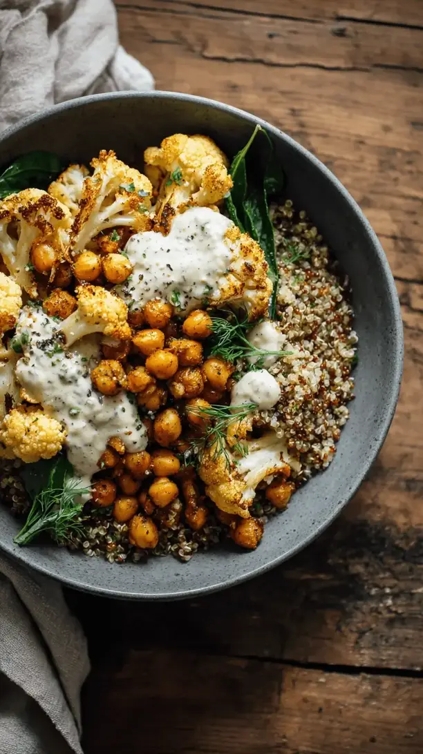 roasted cauliflower chickpea bowl
