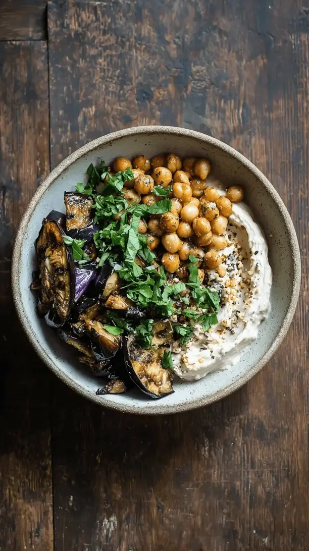 roasted eggplant and chickpea bowl