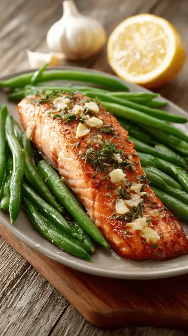 roasted salmon with garlic green beans