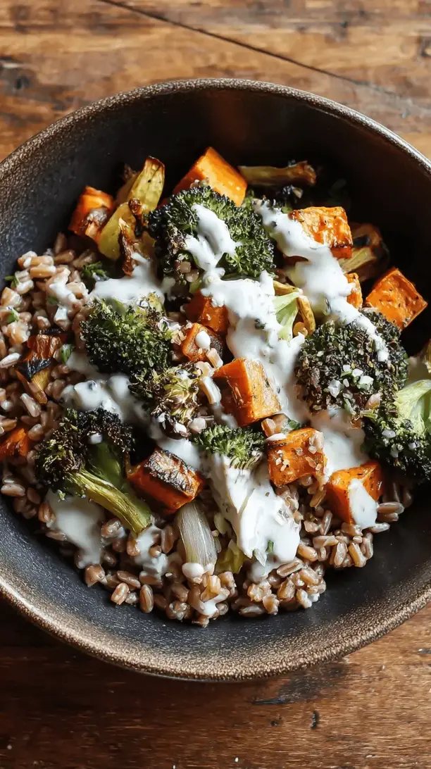roasted vegetable and farro bowl