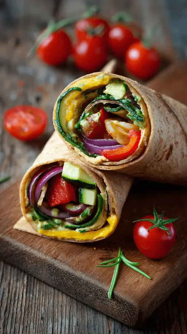 roasted vegetable and hummus wrap