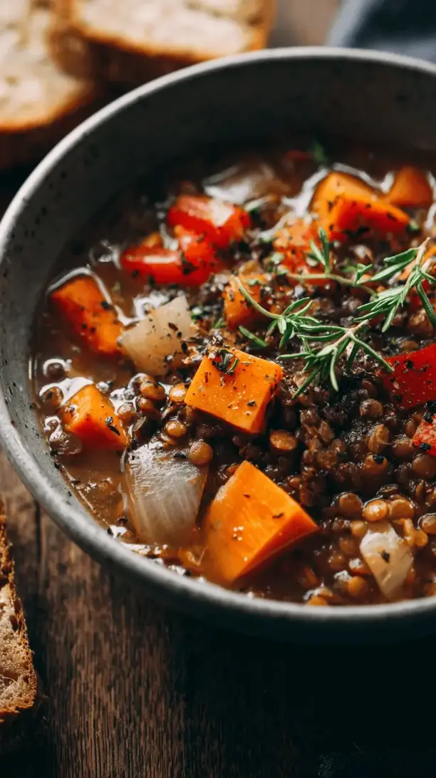 roasted vegetable and lentil soup