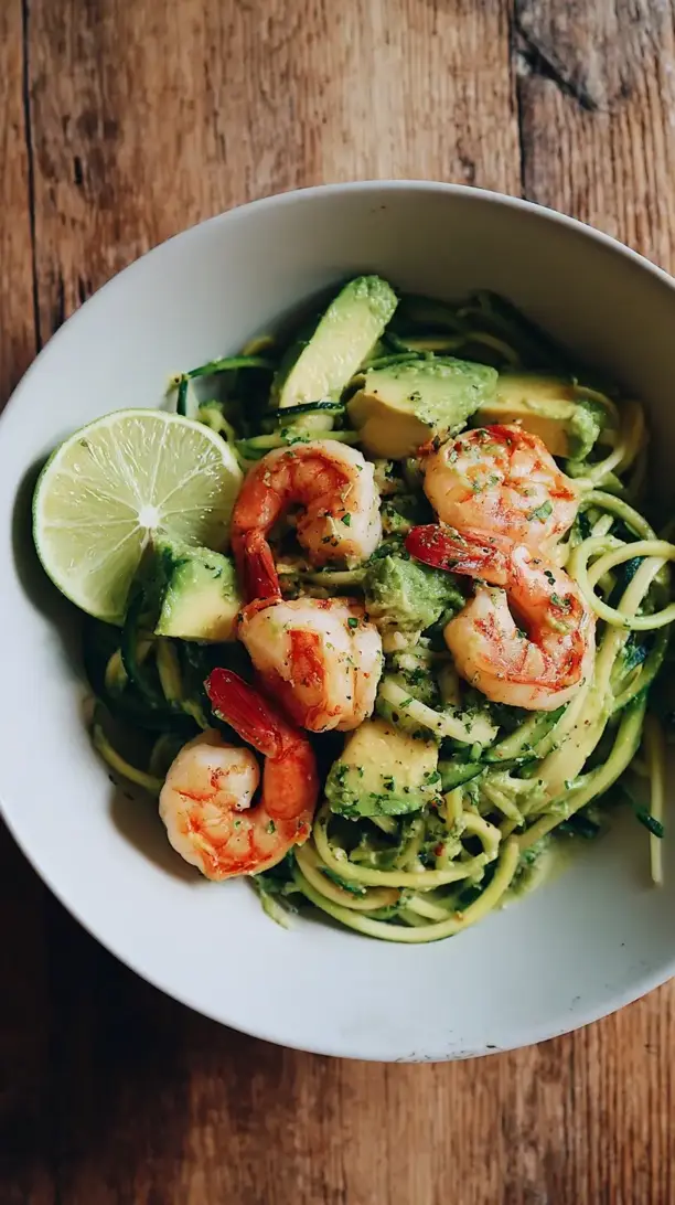 shrimp avocado zoodle pasta