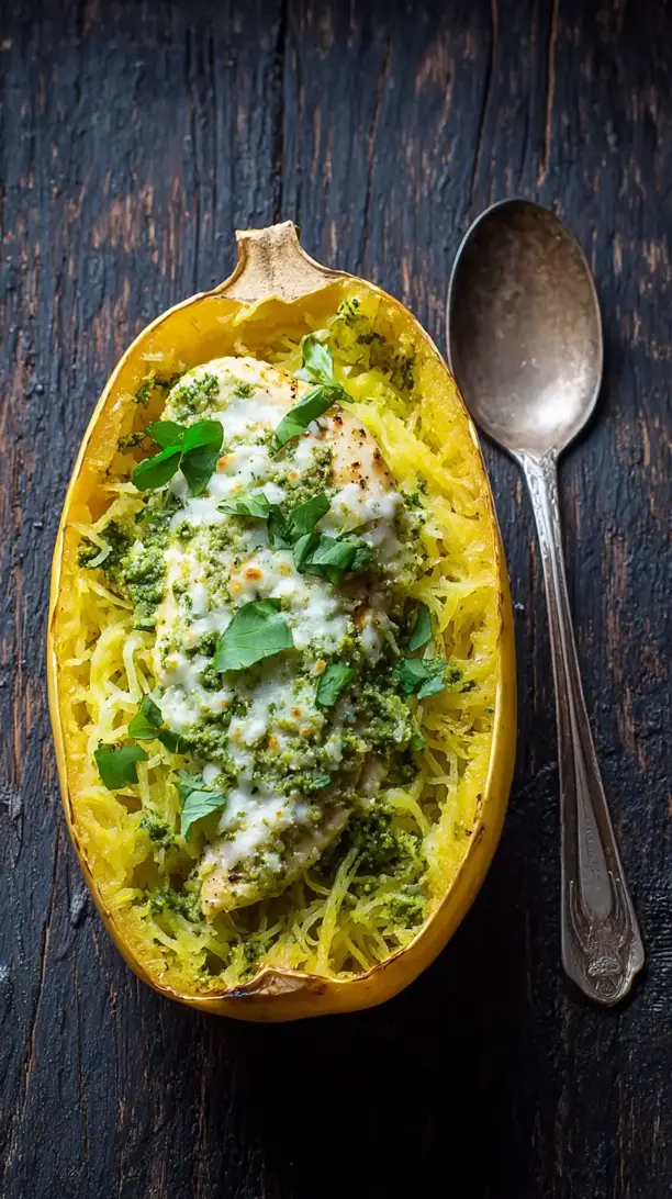 spaghetti squash with pesto chicken