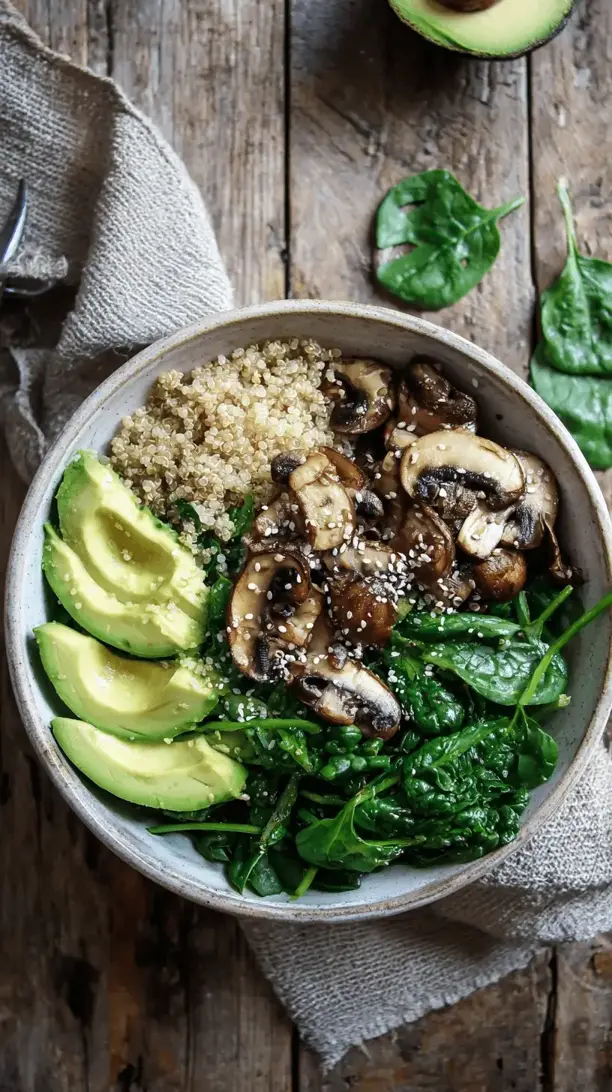 spinach mushroom quinoa bowl