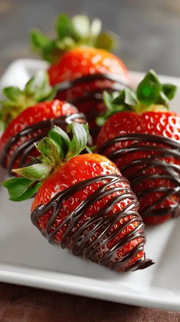 strawberries with dark chocolate drizzle