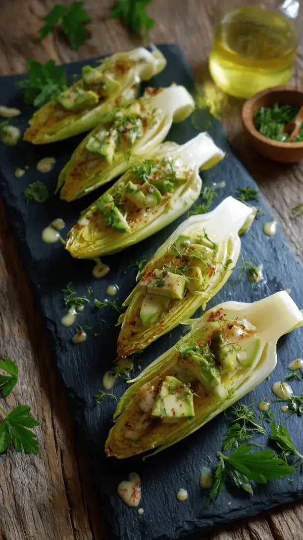 stuffed endive with avocado and apple