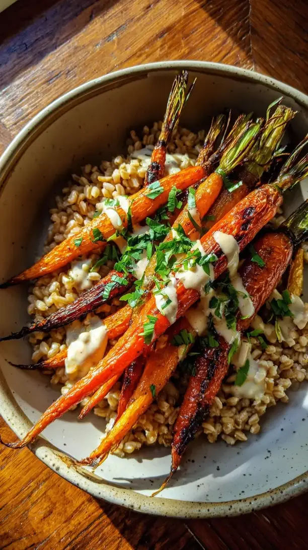 Tahini Roasted Carrots With Farro